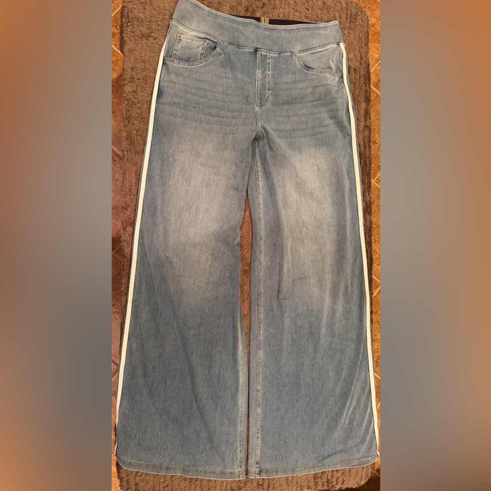 New HALARA Flex High Waisted Striped Wide Leg Jeans Size Large 12/14